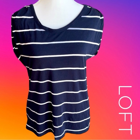 LOFT Navy and White Striped Short Sleeve Tee - Picture 1 of 6
